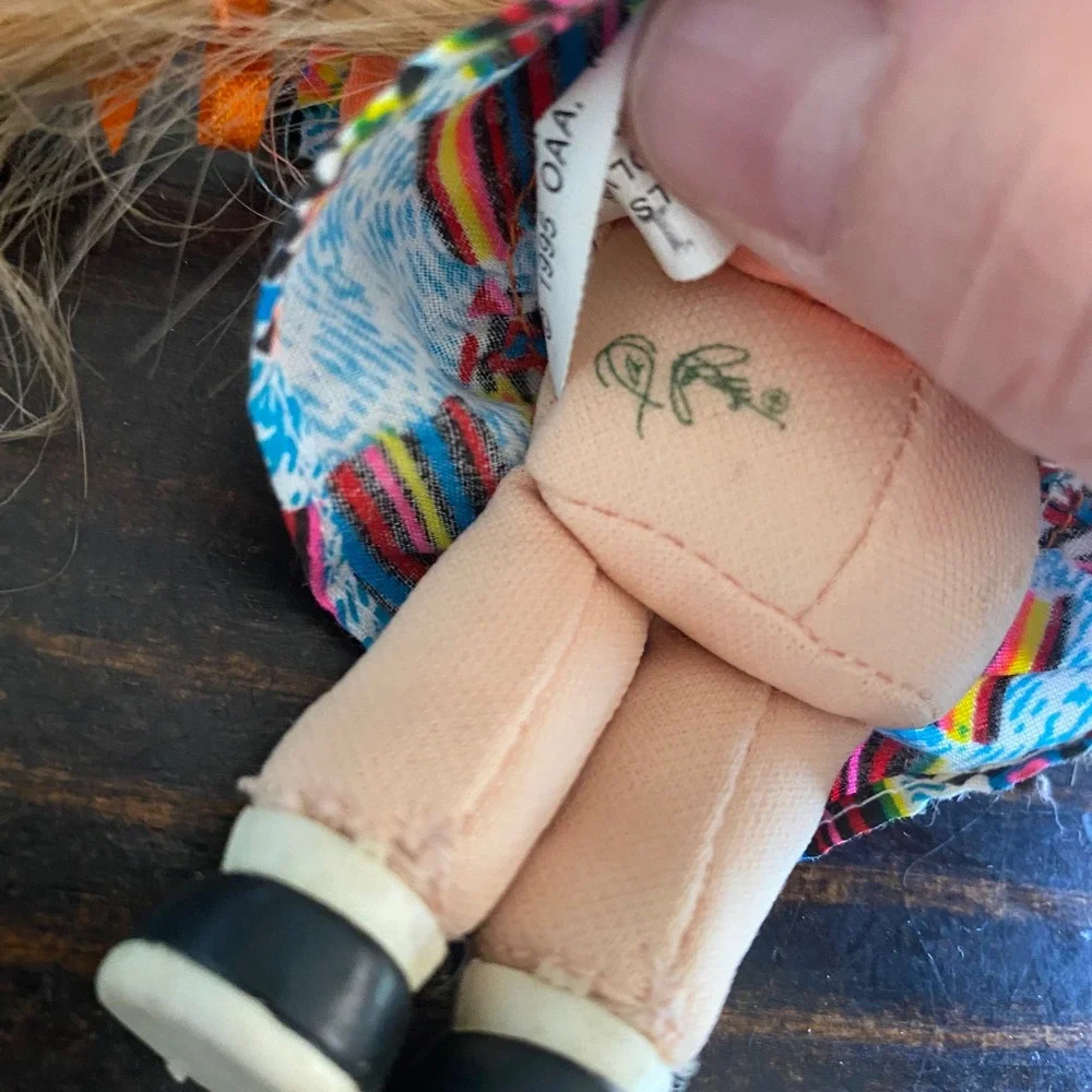 Vintage 1995 Cabbage‎ Patch Kids Mini Doll Blonde Pigtails Orange Overalls 5